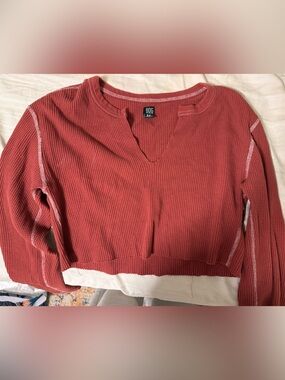 BDG Cropped Waffle Knit Top - Rust